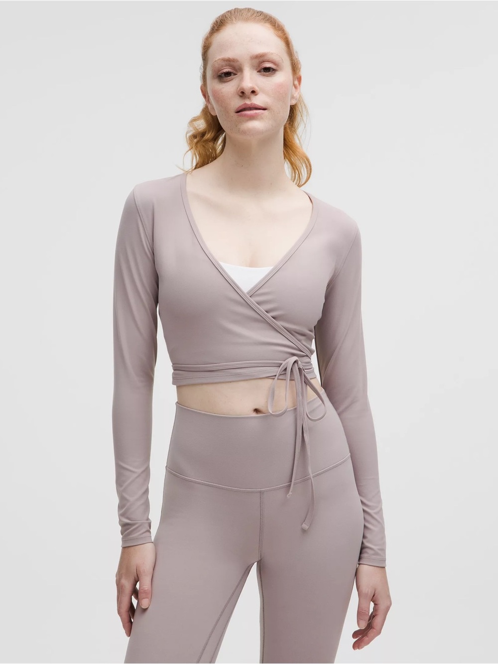 Lululemon Nulu Long-Sleeve Cropped Wrap Top Mauve Grey Size Medium NWT
